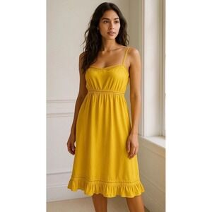 Viola 100% Silk Empire Waist Ruffle Dress Chartreuse Yellow Size 2